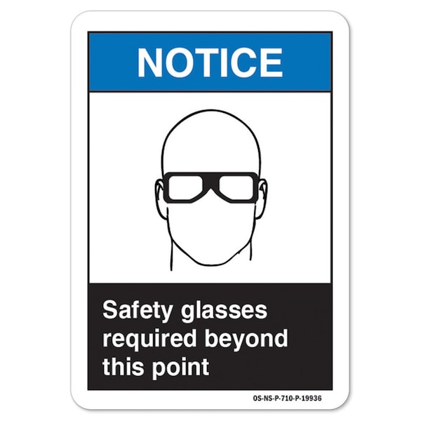 ANSI Sign, Glasses Required Beyond This Point, 18in X 12in Rigid Plastic, 12" H, 18" W, Landscape